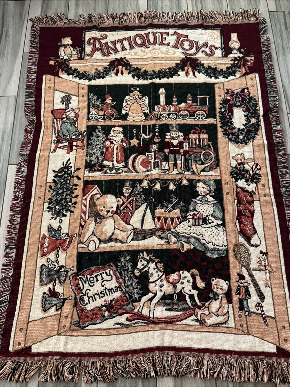 Christmas Antique Toys Tapestry Woven Afghan Throw Blanket by Fieldcrest